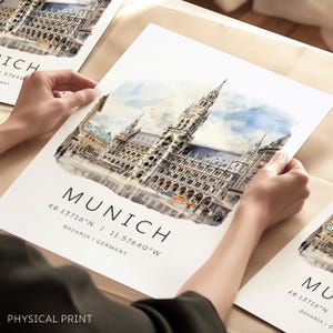 Reise-Druck von München, Europäische Stadt Wahrzeichen Poster, München-Karte Koordinaten, Reisegeschenke, Reisewandkunst, Marienplatz