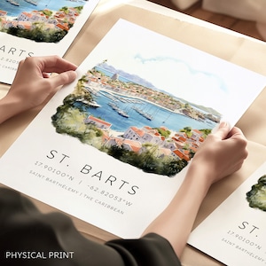 Póster del Caribe de San Bartolomé, Galería de Vacaciones en el Caribe, Arte Turístico Tradicional, Ideas para Regalos de Viaje, Regalo de Compromiso, Tarjetas de Arte para Bodas