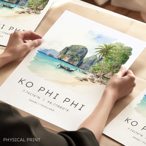 Stampe di viaggio in Thailandia, Isole Phi Phi, Stampe delle isole della Thailandia, Poster di viaggio, Arte di viaggio in Asia, Regali di viaggio, Stampe di viaggio acquerellate
