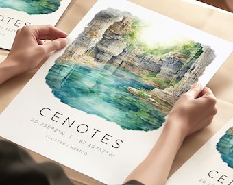 Cenotes Yucatan Mexico Travel Print, Cenote Travel Art, Mexico Travel Gifts, Travel Wall Decor