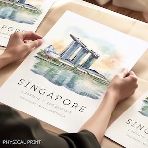 Singapur Print, Singapur Marina Bay Sands, Singapur Skyline, Singapur Reisegeschenk, Singapur Illustartion Karte Coordintes, Reisekunst