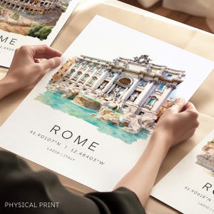 Stampe di viaggio in Italia, stampa artistica di Roma, poster di viaggio a Roma, Fontana di Trevi, coordinate della mappa di Roma, galleria di viaggi in Italia, stampe di città del mondo