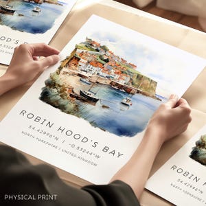 Impressão de viagem de Robin Hood's Bay, pôster de viagem de Yorkshire, impressão de paisagem de Yorkshire, pôster de parede de North Yorkshire, presentes de viagem