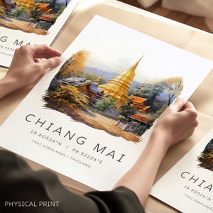 Stampa di viaggio di Chiang Mai, poster della Thailandia, stampe di viaggio in Asia, stampe illustrate della Thailandia con coordinate della mappa, regali di viaggio