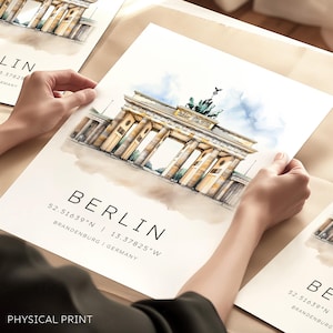 Impression de la ligne d'horizon de Berlin, affiche de la ville de Berlin, art mural de Berlin, paysage urbain, décoration murale Berlin Allemagne, idée cadeau déco, impression ville aquarelle