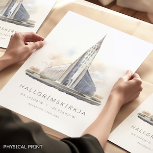 Reykjavík Reisedruck, Hallgrímskirkja Kirche, Reykjavík Reiseillustration, Reykjavík Hochzeit, Island Geschenke, Reykjavík Kartenkoordinaten