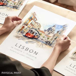 Stampa di Lisbona, Portogallo, Poster artistico del tram di Lisbona, Regali per il Portogallo, Poster di viaggio in Portogallo, Regali di nozze a Lisbona, Skyline di Lisbona