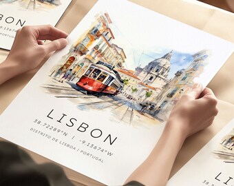 Lisbon Portugal Print, Lisbon Tram Art Poster, Portugal Gifts, Portugal Travel Posters, Lison Wedding Gifts, Lisbon City Skyline