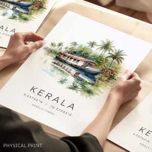 Poster di viaggio Kerela India, stampe di viaggio India, casa galleggiante Kerela, Alleppey, India meridionale, regalo Kerela, decorazioni murali India, amante dell'arte