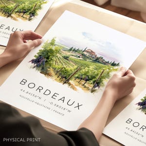 Stampa di viaggio sulla regione vinicola di Bordeaux, poster di viaggio di Bordeaux, regalo di compleanno, anniversario di matrimonio, punti di riferimento della Francia, biglietti di viaggio