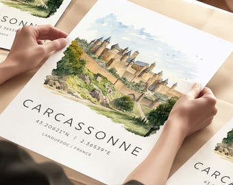 Carcassonne France Travel Print, France Travel Posters, South Of France Prints, Franch Wall Decor, Travel Gifts, French Travel, Wall Prints