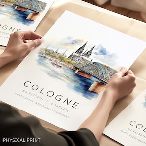 Cartaz de viagem de Colônia, impressões de viagem da Alemanha, paisagem urbana de Colônia, Catedral de Colônia, Ponte Hohenzollern, Rio Reno, presente de viagem