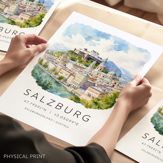 Salzburg Austria Travel Print, Austria Travel Gift, Hohensalzburg Fortress, Europe Travel Posters, Travel Illustrations, Austria Prints