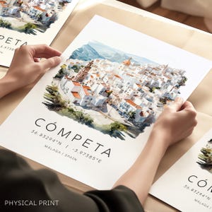 Poster di viaggio Competa, stampe di viaggio in Spagna, Costa del Sol, poster di viaggio nel sud della Spagna, regalo di viaggio in Spagna, Andalusia, stampa mediterranea