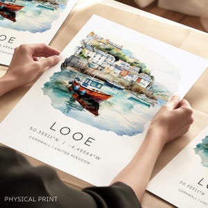 Looe, impression d'art des Cornouailles, illustration de Looe, impression de voyage en Cornouailles, cadeau d'art en Cornouailles, estampes côtières du Royaume-Uni, impressions murales de cartes postales en Cornouailles