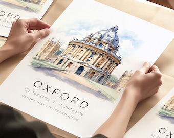 Oxford Travel Print, Oxfordshire Travel Poster, Oxford University, Travel Gifts, Oxford England Illustration, The Radcliffe Camera
