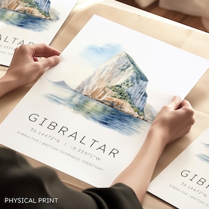Gibraltar Travel Print, Rock of Gibraltar Poster, Unique Wedding Gifts, Housewarming Gifts, Watercolor Illustrations, Gibraltar Souvenir
