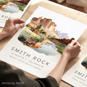 Impresión de viaje de Smith Rock, pósteres artísticos de Oregón, parques estatales de EE. UU., decoración del hogar, íconos de viajes, regalos de viaje, regalo para casa nueva, regalos navideños, arte mural