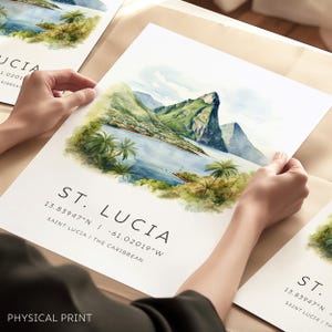 Stampa di viaggio di Santa Lucia, poster dei Caraibi, regali per fidanzamenti, galleria di viaggi, crociera ai Caraibi, The Pitons, arte murale di Santa Lucia