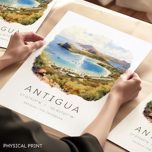 Grabado de Antigua, Pintura de Antigua, Regalo de viaje, Grabado artístico de Antigua, Tapiz, Decoración de pared, Recuerdo de un crucero por el Caribe, Regalo de compromiso