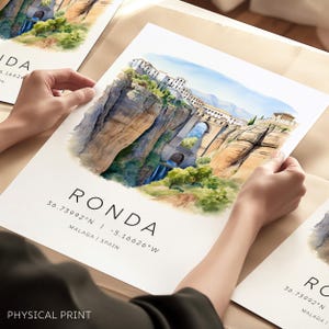 Impressão de viagem de Ronda Espanha, pôster de viagem de Málaga, impressões de parede da Espanha, presentes de viagem, arte de parede de viagem, marcos ilustrados da cidade