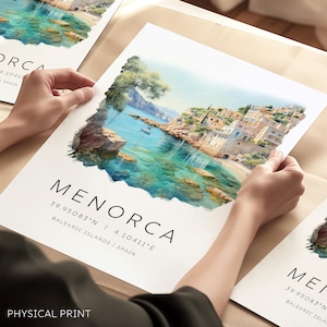 Reisprint Menorca, Balearen, cadeau Menorca, kunst aan de muur Menorca, kaartcadeau, poster Menorca, Europa-reiskaarten, wanddecoratie