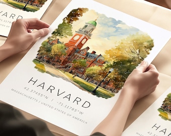 Harvard Travel Print, Cambridge Travel Poster, Massachusetts Travel Print, Harvard Gift, USA Travel Prints, Travel Gallery Wall Prints