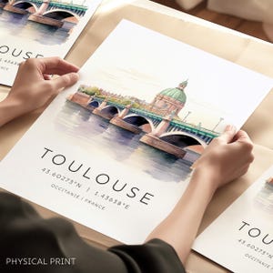 Impressão da cidade de Toulouse, França, pôster de viagem de Toulouse, presente de viagem, impressão da cidade de Toulouse com coordenadas de mapa, arte de parede da cidade francesa, impressões de mapa