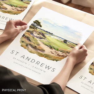 Campo de golf de St. Andrews, St. Andrews, Escocia, Abierto Británico de Golf, Aficionados al golf, Puente Swilken, Impresión de golf, Póster de golf, Ilustración de St. Andrews