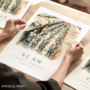 Póster de viaje de Xi'an, Guerreros de terracota, Póster de viaje de China, Viajes a Asia, Regalos de viaje, Arte mural, Decoración del hogar, Impresiones de acuarela