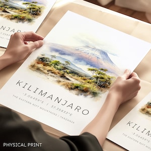 Monte Kilimangiaro, poster di viaggio in Tanzania, stampa di viaggio in Africa, stampa di montagna, regalo di viaggio in Tanzania, monumenti dell'Africa, montagne del mondo