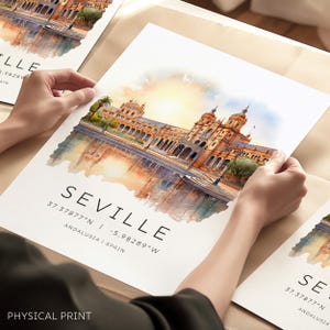 Stampa artistica di Siviglia, poster di viaggio di Siviglia, arte di viaggio in Spagna, regalo di Siviglia, stampa dell'Europa, inaugurazione della casa, arte natalizia, regali artistici, biglietti di viaggio