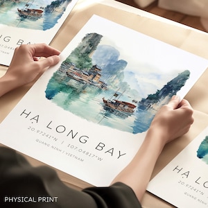 Coordinate della mappa illustrata del Vietnam, Baia di Ha Long, Vietnam, Stampa di viaggio in Vietnam, Regali in Vietnam, Galleria di viaggi in Asia, Isole della Baia di Ha Long