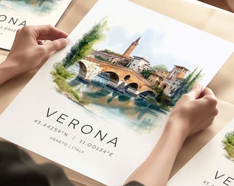Verona Travel Print, Italy Travel Poster, Europe Travel Wall Prints, Italy City Prints, Italy Travel Gift, Adige River, Ponte Pietra