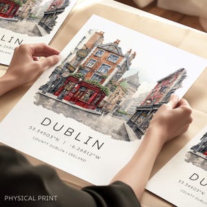 Stampa turistica di Dublino, Temple Bar, Pub di Dublino, Regali di viaggio a Dublino, Viaggia in Irlanda, Arte murale di Dublino, Paesaggio urbano di Dublino, Coordinate della mappa