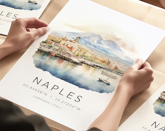 Naples Art Print, Travel Prints of Italy, Napes Italy Map Coordinates, Italy Art Print, Travel Gift, Travel Poster, Italian Coast