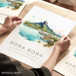 Bora Bora Reisedruck, Bora Bora Hochzeitsreise Geschenk, Reiseerinnerungen, Französisch-Polynesien Drucke, Reiseplakate, Bora Bora Karte Koordinaten