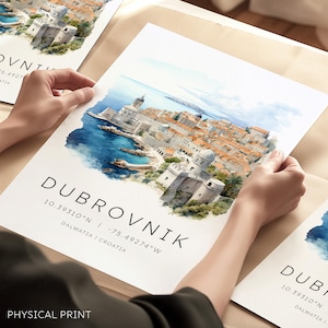 Impression d'art de Dubrovnik, affiche de Dubrovnik, impression de voyage croate, cadeau d'anniversaire unique, coordonnées de la carte de la Croatie, art mural de voyage