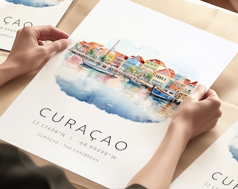 Curaçao Caribische print, reisprint, Caribische eilandposters, Caribische vakantie ansichtkaart, reizen fotogalerij kunst aan de muur, verlovingscadeau