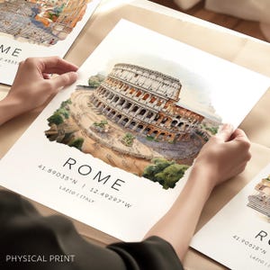 Impressão de arte de viagem sobre Roma, Coliseu de Roma, pontos turísticos da cidade italiana, impressões de cidades europeias, arte de parede da Itália, noivado em Roma, presentes de Roma