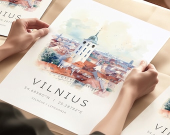 Lithuania Vilnius Travel Print, Vilnius City Poster, Vilnius Cathedral, Travel Posters, Travel Gifts, Travel Wall Art, Lithuania Art