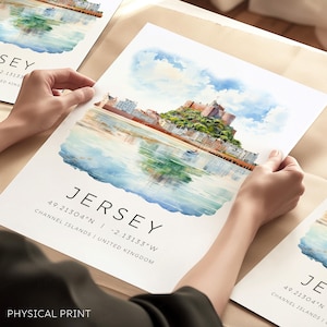 Jersey, Isole del Canale, Porto di Gorey, Stampa di viaggio di St Helier a Jersey, Decorazione murale di St Helier, Stampa artistica di St Helier, Illustrazione di St Helier