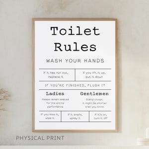 Toilet Rules Print, Funny Bathroom Prints, Toilet Wall Art, Fun Bathroom Decor, Toilet Wall Art, Washroom Signs, Ladies and Gentlemen Sign