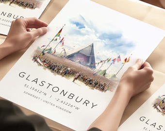 Glastonbury Festival Print, Festival Art Print, Music Concert Illustration Poster, Festival Lovers Print, Glastonbury Illustration Gift