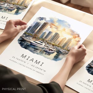 Stampe di viaggio di Miami, Miami, Florida, regali di viaggio in Florida, arte murale della galleria di viaggio, cartoline di viaggio acquerellate, stampe di città, stampe di città retrò
