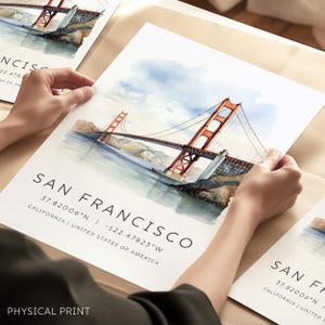 San Francisco Aquarell Print, Golden Gate Bridge Poster, Kalifornien Wandkunst, Reisedruck, Retro Wandkunst, Kalifornien Reise