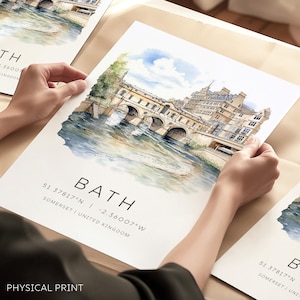 Stampa Bath Somerset, Pulteney Bridge, stampe di viaggio in Inghilterra, stampe regalo di nozze Bath, illustrazioni Bath, stampe di paesaggi urbani