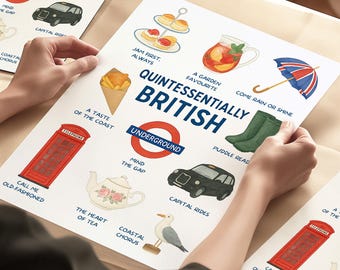 Britischer Reise-Druck, kultiges England-Poster, Küchenwandkunst, UK-Reisepostkarte, Best-Of-British, London-Reiseposter, Scone, British Tea