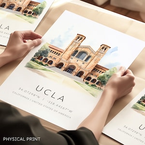 Impressão de parede do Royce Hall da UCLA, impressão da Universidade da Califórnia, arte de parede da UCLA, impressão de arte em aquarela da UCLA, presente de formatura, presente de boas-vindas