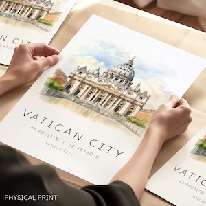 Stampa artistica della Città del Vaticano, poster turistico della Città del Vaticano, stampe di viaggio in Italia, Basilica di San Pietro, galleria di stampe di viaggio, regali di viaggio